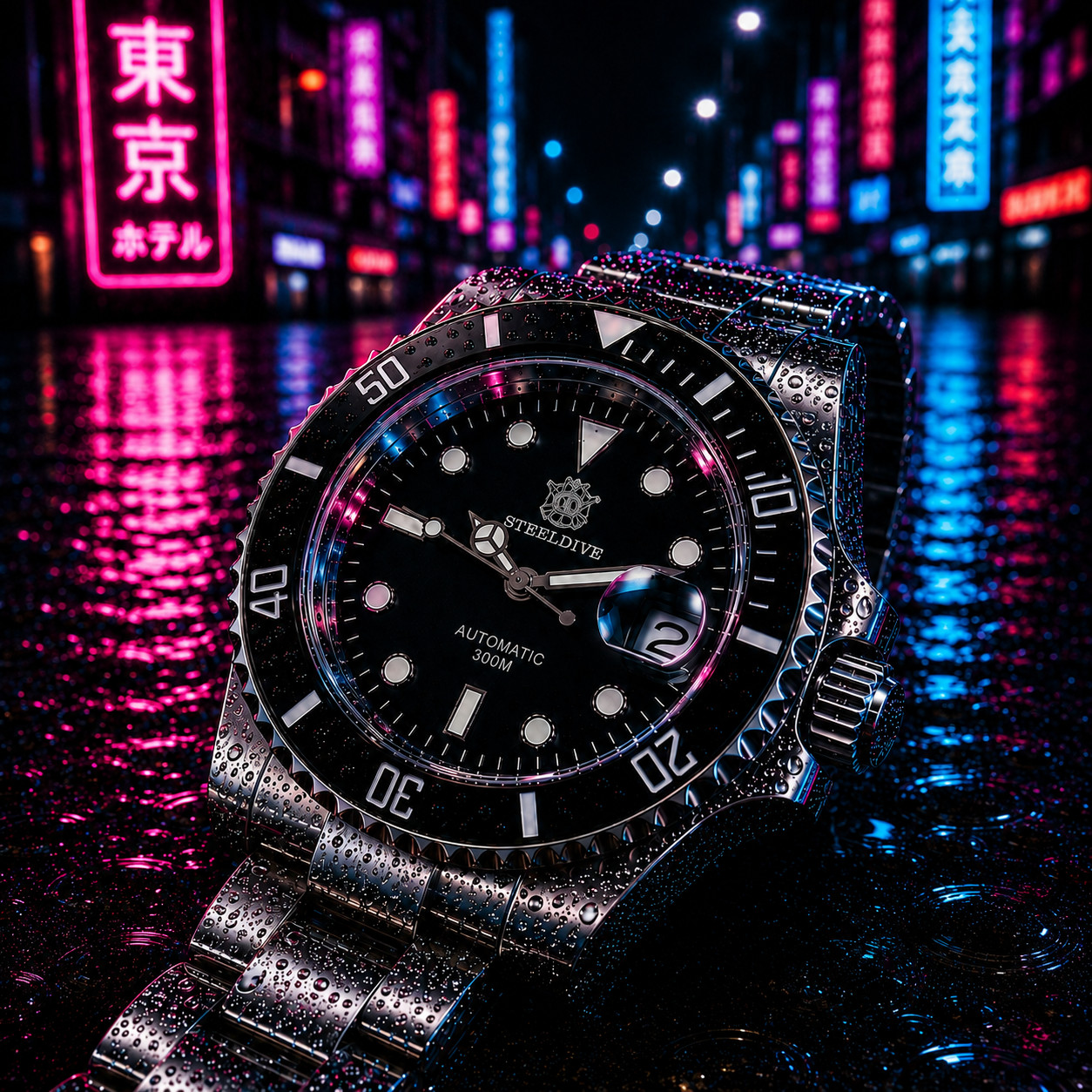 Steeldive SD1953 Black Sub 300M Automatic Dive Watch Sapphire NH35 24 Jewels