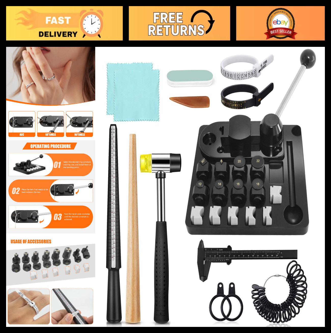 12PCS Heavy Duty Ring Bender Tool Kit for DIY Jewelry Making, Nylon Dies & Sizer