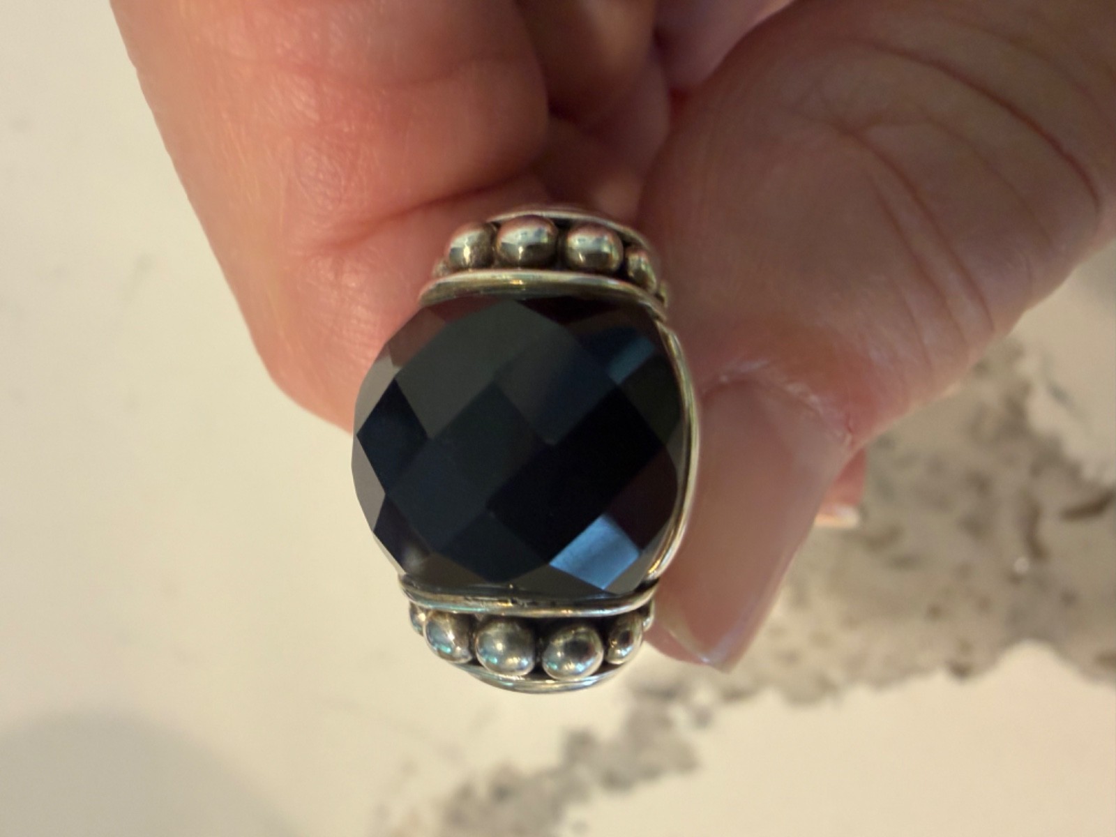 Lagos Maya Faceted Onyx 925 Silver Ring Size 8.5 excellent condition