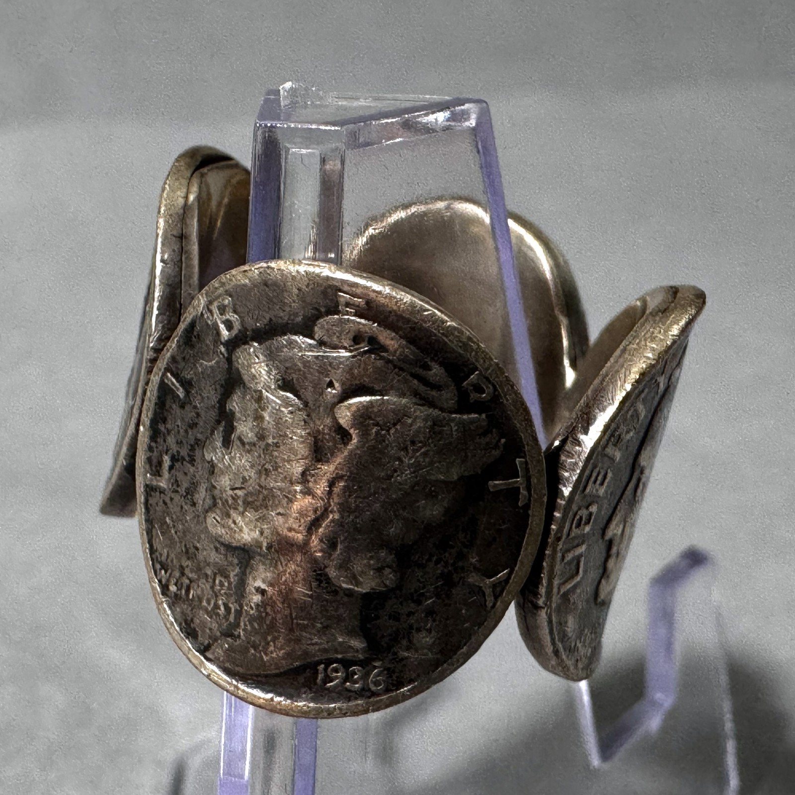 Vintage Handmade Mercury Dime Ring .900 Silver Coin Ring Size 8 Roosevelt • JW03
