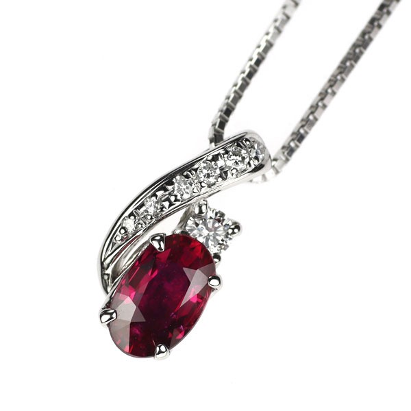 Pt900/ Pt850 Mozambique Unheated Ruby Diamond Pendant Necklace 1.017ct D0.11ct –
