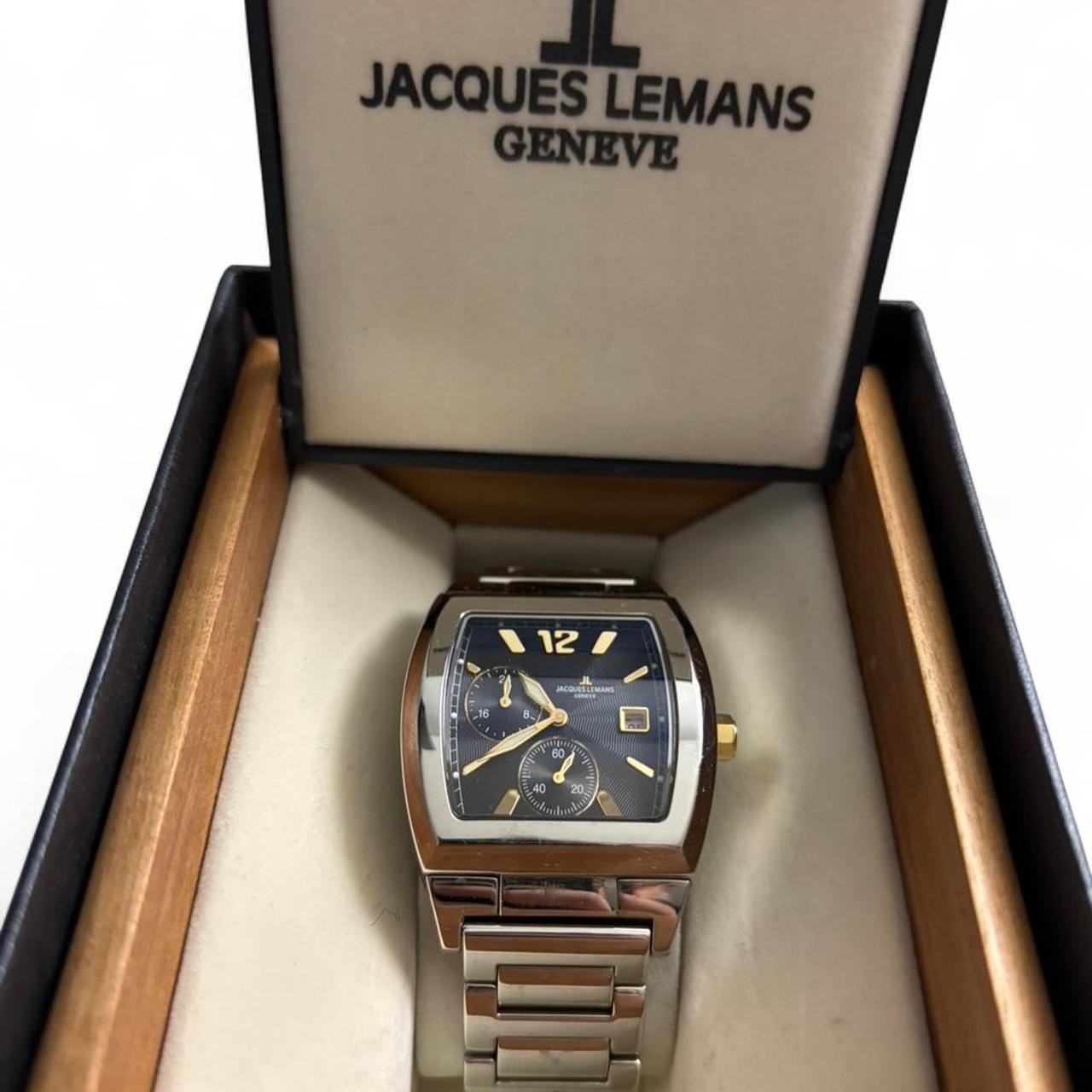 Jacques Lemans Geneve Mens Tonneau Watch G120 Stainless Steel Quartz