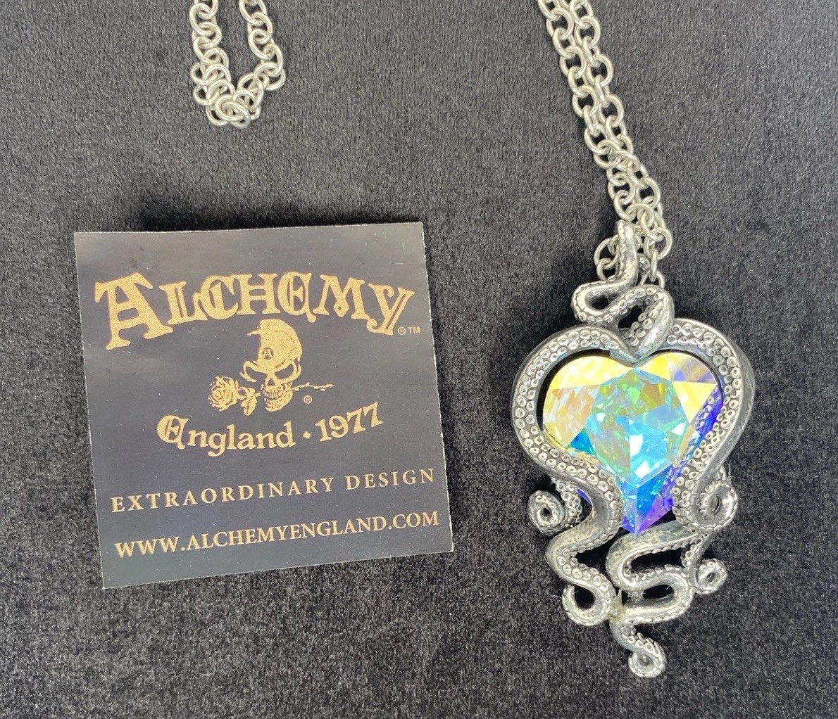 Alchemy England Pewter Gothic Cthulhu Heart Crystal Octopus Pendant
