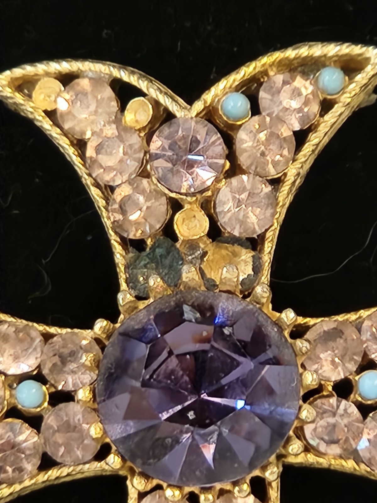 Vintage Signed BSK Maltese Cross Pendant Slide Purple Rhinestone As Is 2 inch