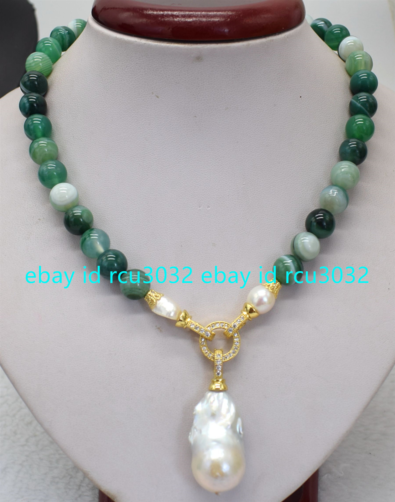 Natural Multicolor Stripe Agate Gems White Keshi Baroque Pearl Pendant Necklace