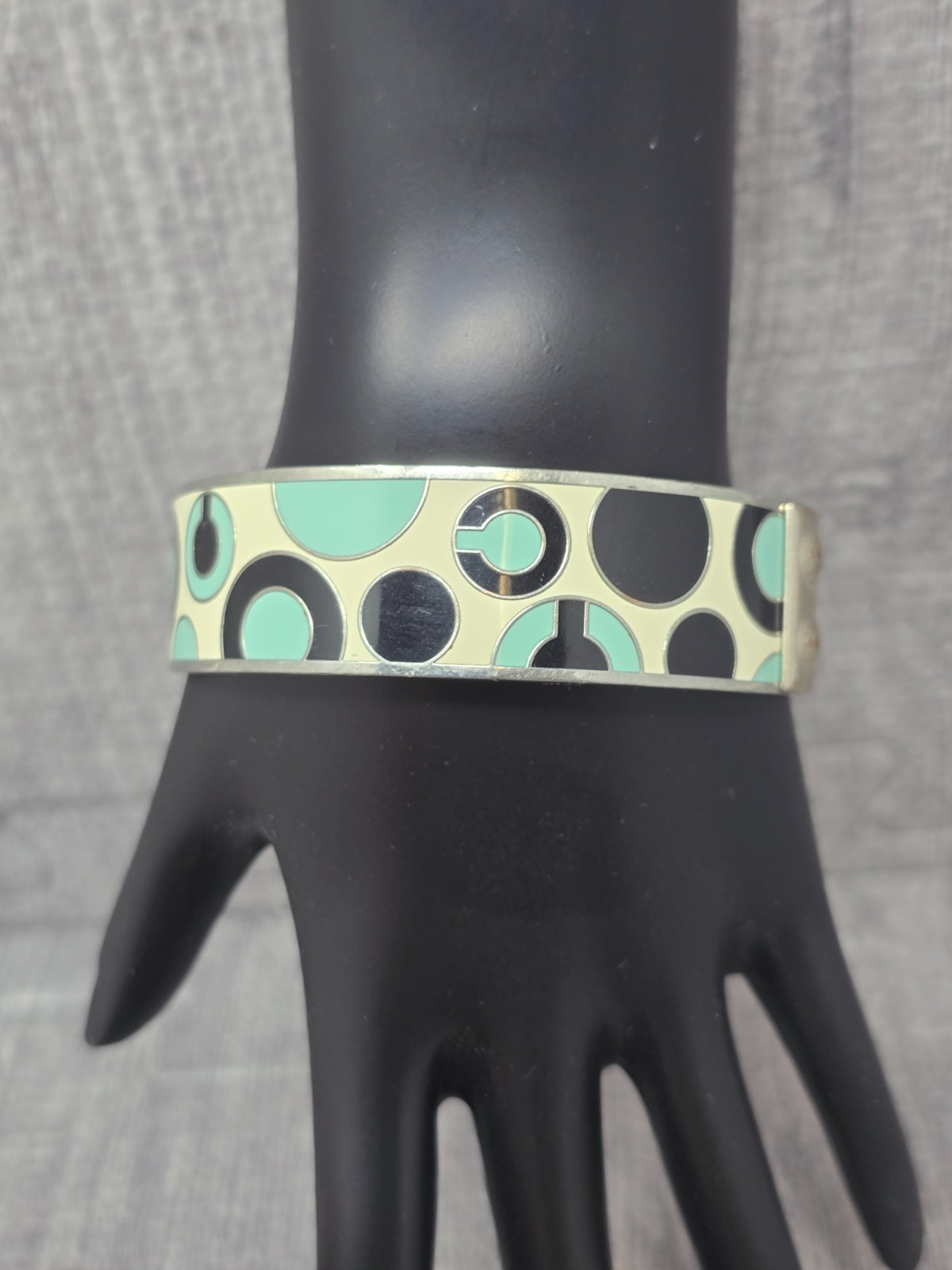 Coach Bangle Bracelet Enamel Black White Green Silver Tone