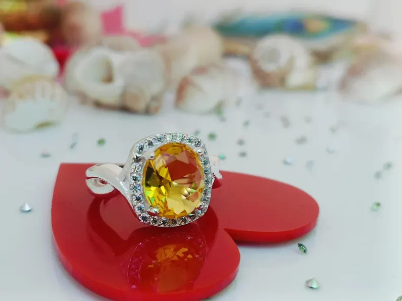 3.50Ct Round Cut Natural Citrine Diamond Wedding Ring Real 14K White Gold