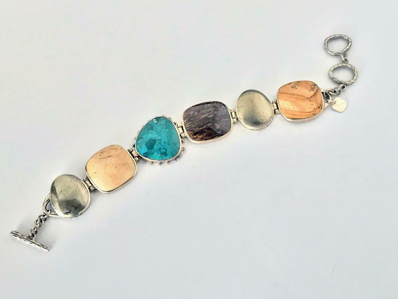 Silpada Pyrite Turquoise Bronzite Jasper 925 Sterling Silver Bracelet B1934 CUTE