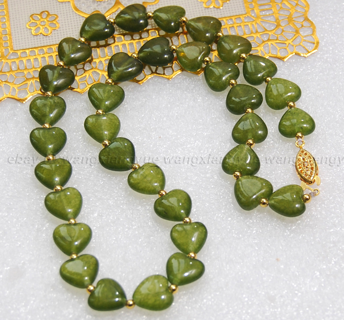 Long 18″ 22″ 25″ 36″ 12mm Green Peridot Gemstones Heart Beads Pendants Necklace