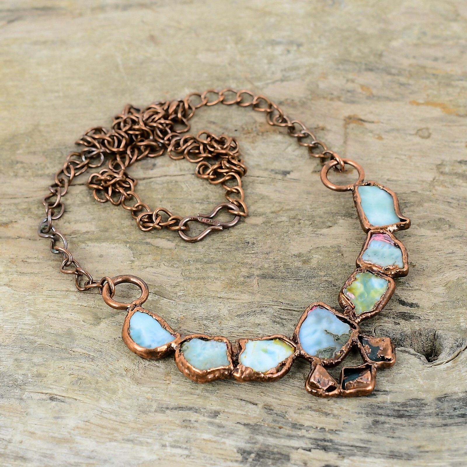 Larimar Rough Copper Gift For Sister Electroformed Adjustable Necklace 18.0″