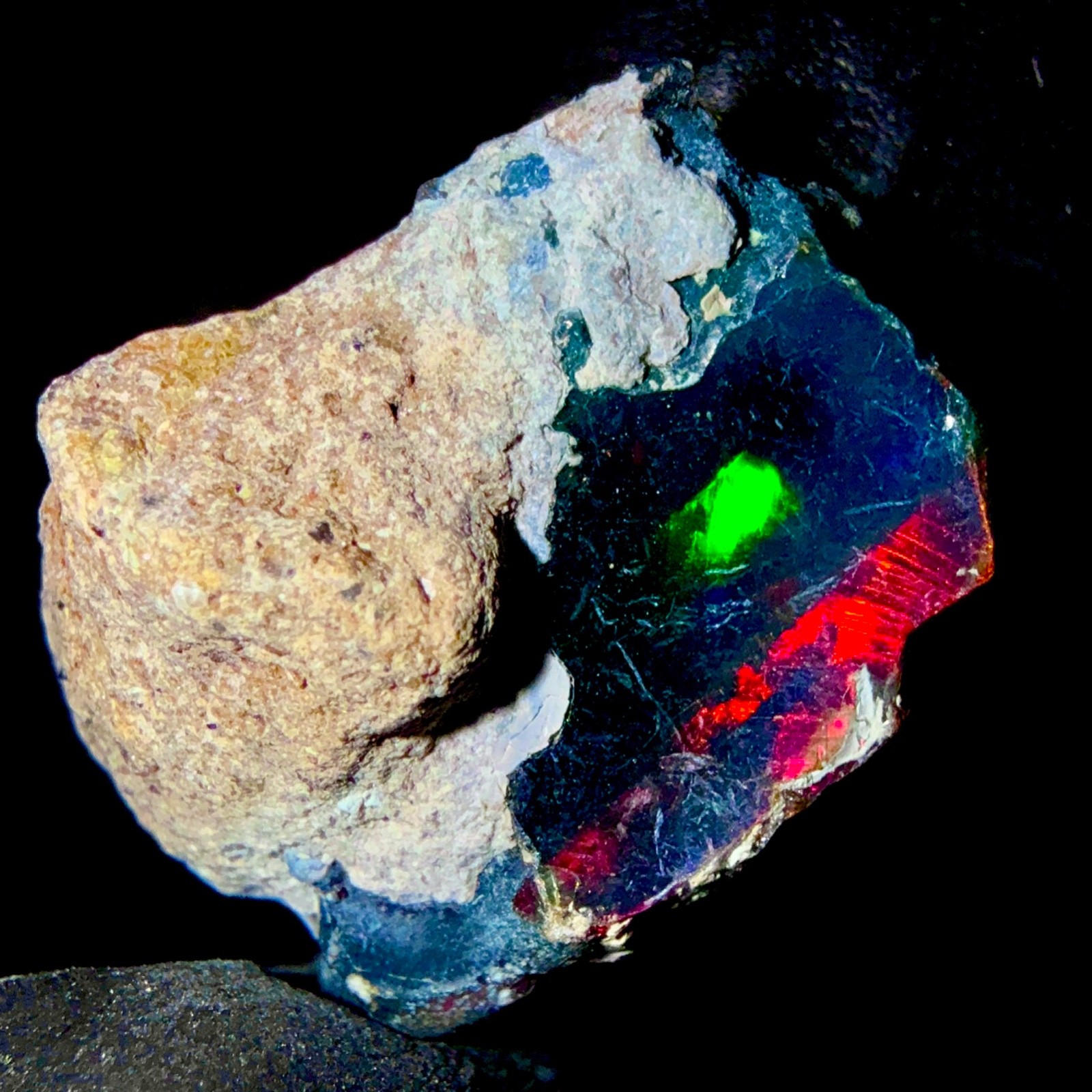 Opal gemstone, Ethiopian Black dry opal rough, Natural Fire opal 16.5Ct 19×17 mm