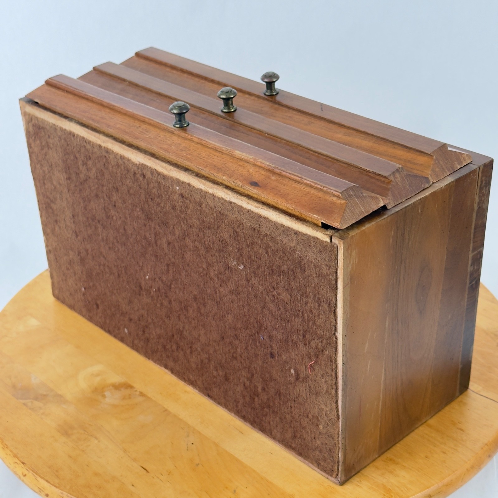 Mid Century Walnut Wood Desk Organizer Jewelry Desk Valet Box w Drawers Catchall