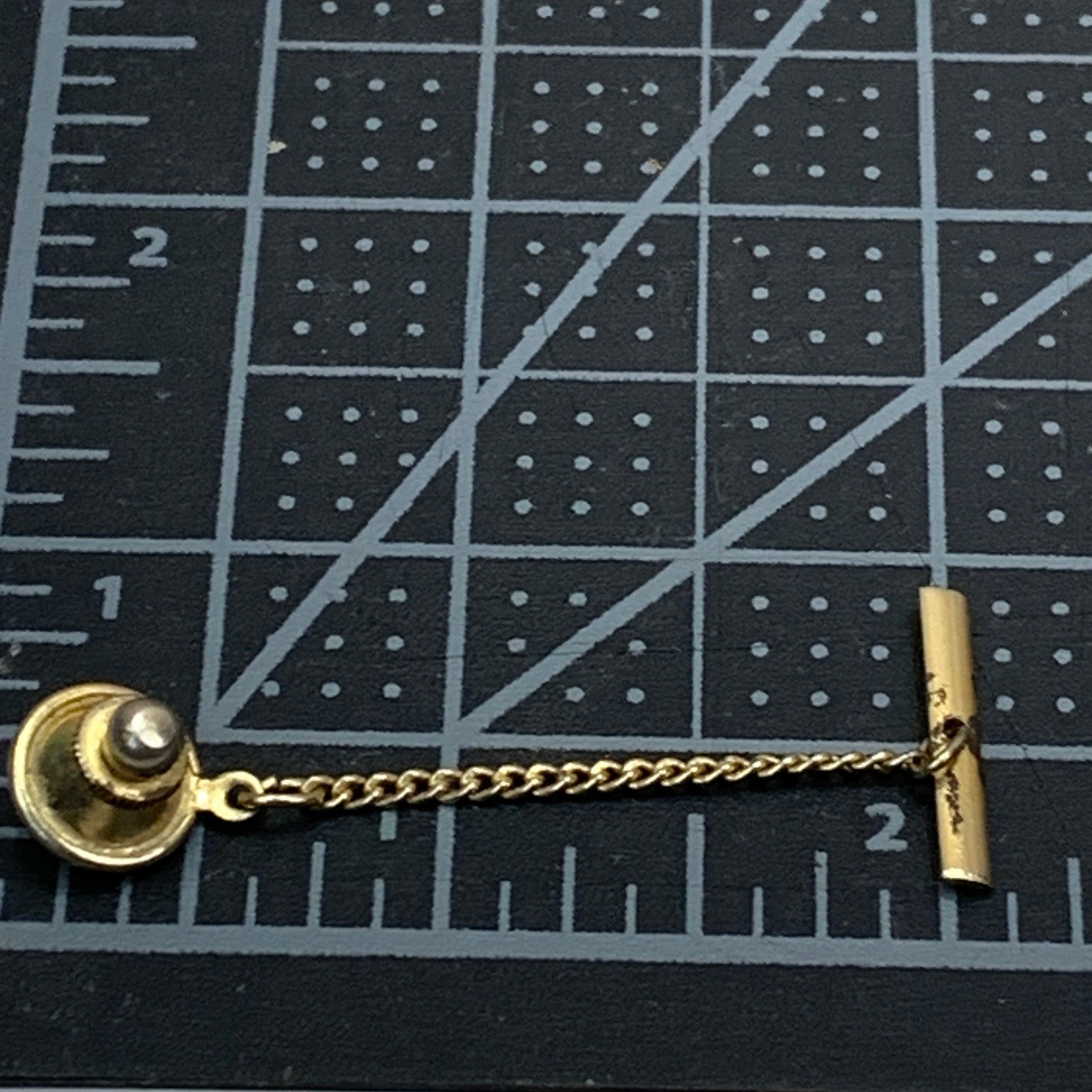 Gold Tone Fishing Hook Tie Tack Pin with Chain Vintage Men’s Accessory