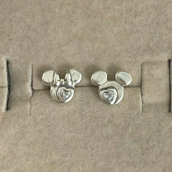 NEW Genuine Pandora Disney Mickey & Minnie Silhouette Stud CZ Earrings 299258C01