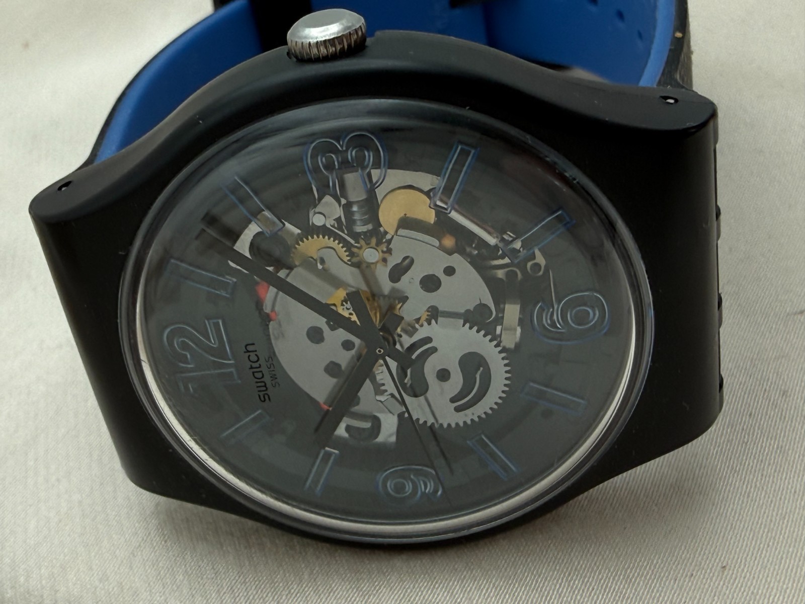 Swatch SUOB165 Blueboost 41mm Quartz Semi-Transparent Dial Black/Blue