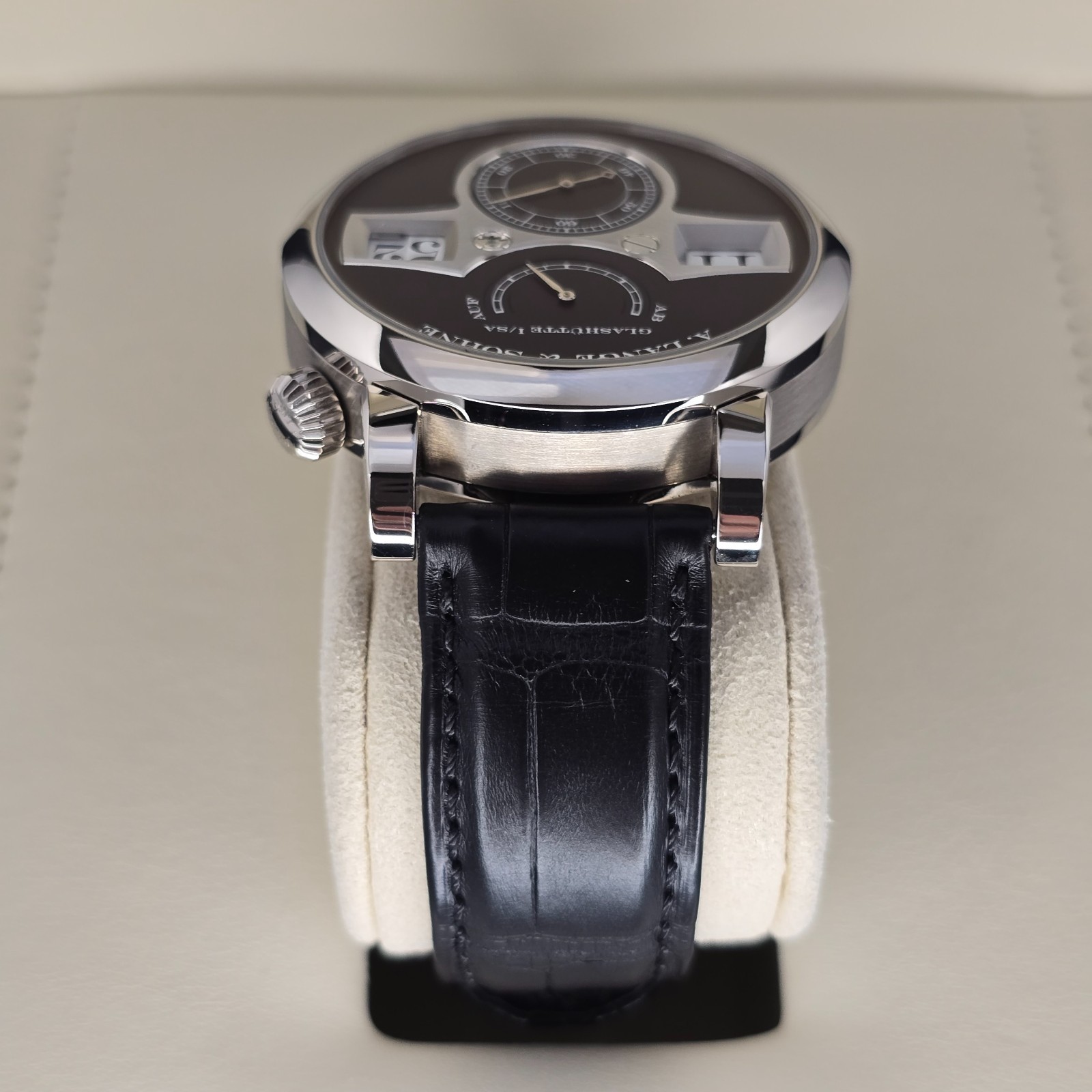 A. LANGE & SOHNE ZEITWERK 140.029 41.9MM 18K WHITE GOLD BLACK DIAL B&P