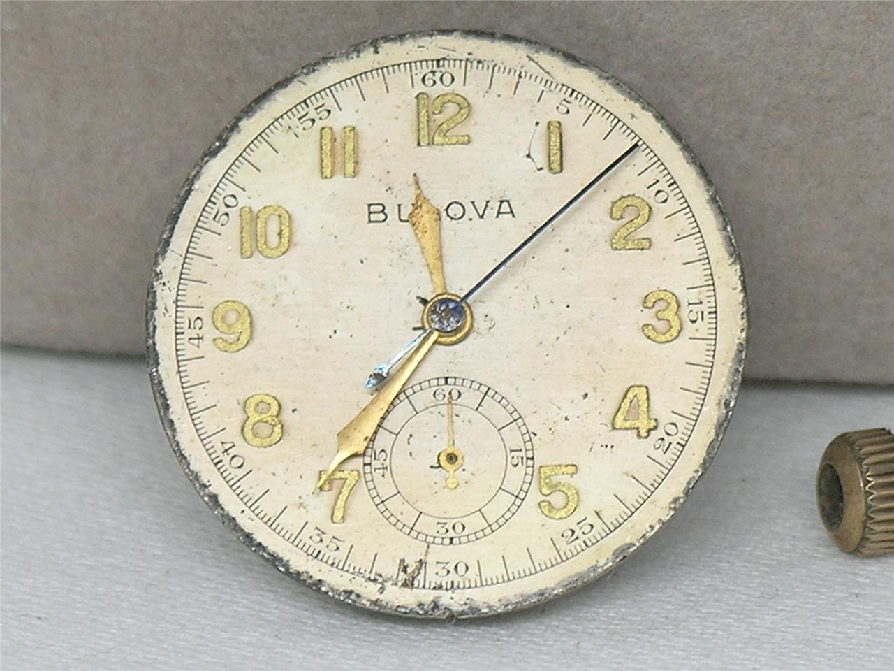 RARE MENS BULOVA 10AH CHRONOGRAPH WRIST WATCH MOVEMENT / DIAL / STEM / CROWN
