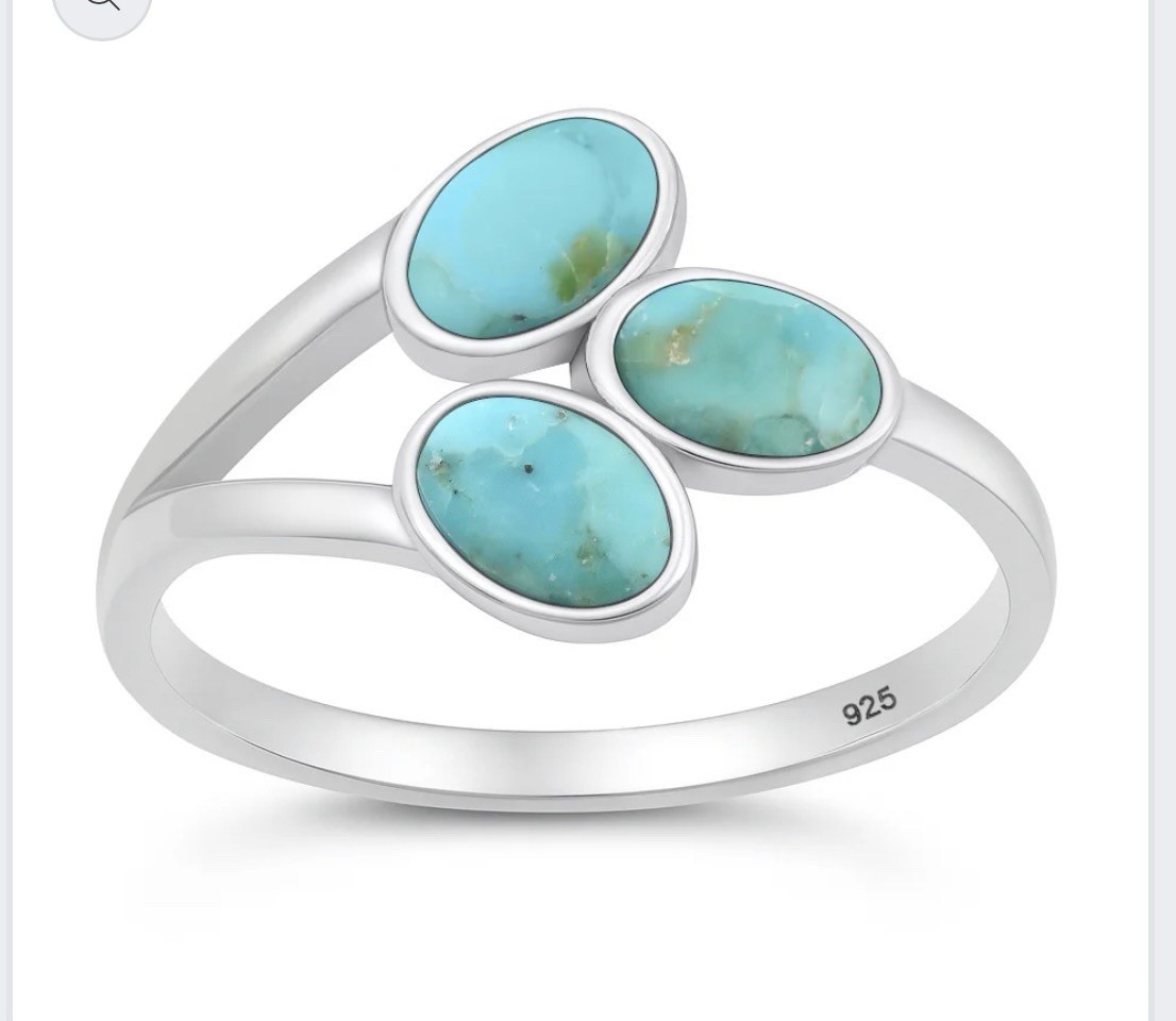Sterling Silver Genuine Turquoise Ring Size-7, Face Height: 12.4mm. Beautiful🩵