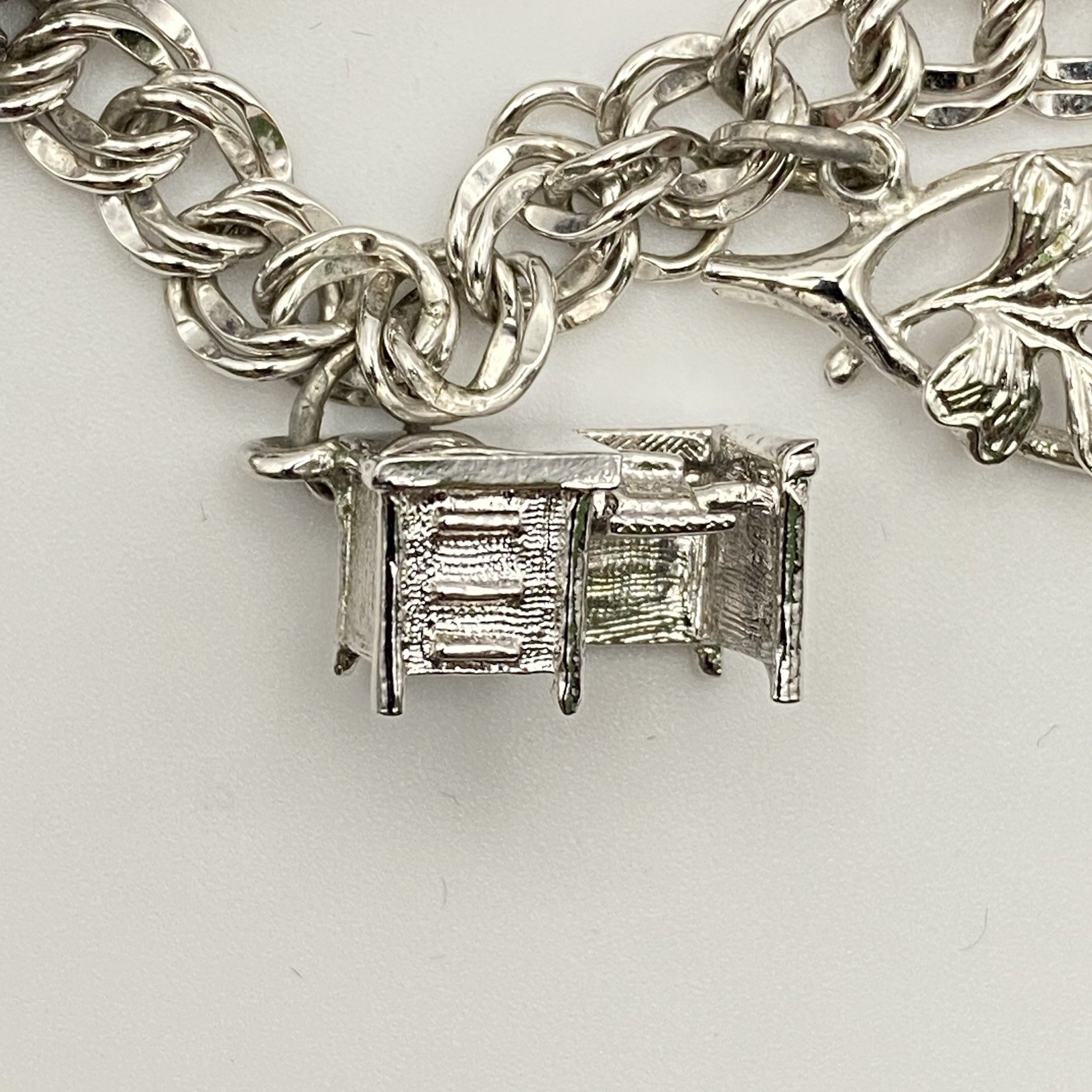 Vintage 70’s Sterling Silver 7″ Variety Charm Bracelet Double Link Safety Chain