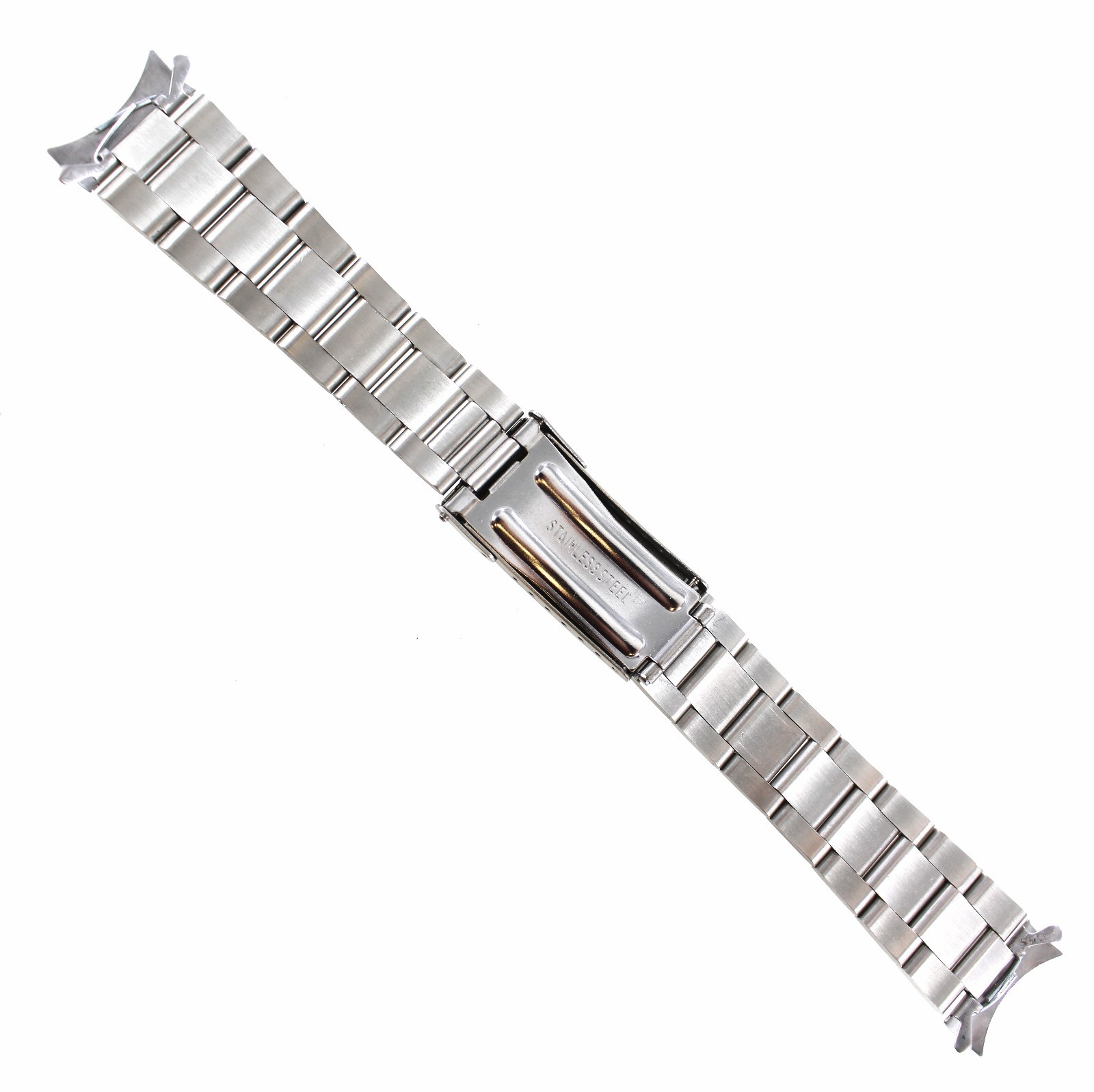 22mm Milano Curved End Semi Solid Stainless Steel Safety Deployment Watch Band