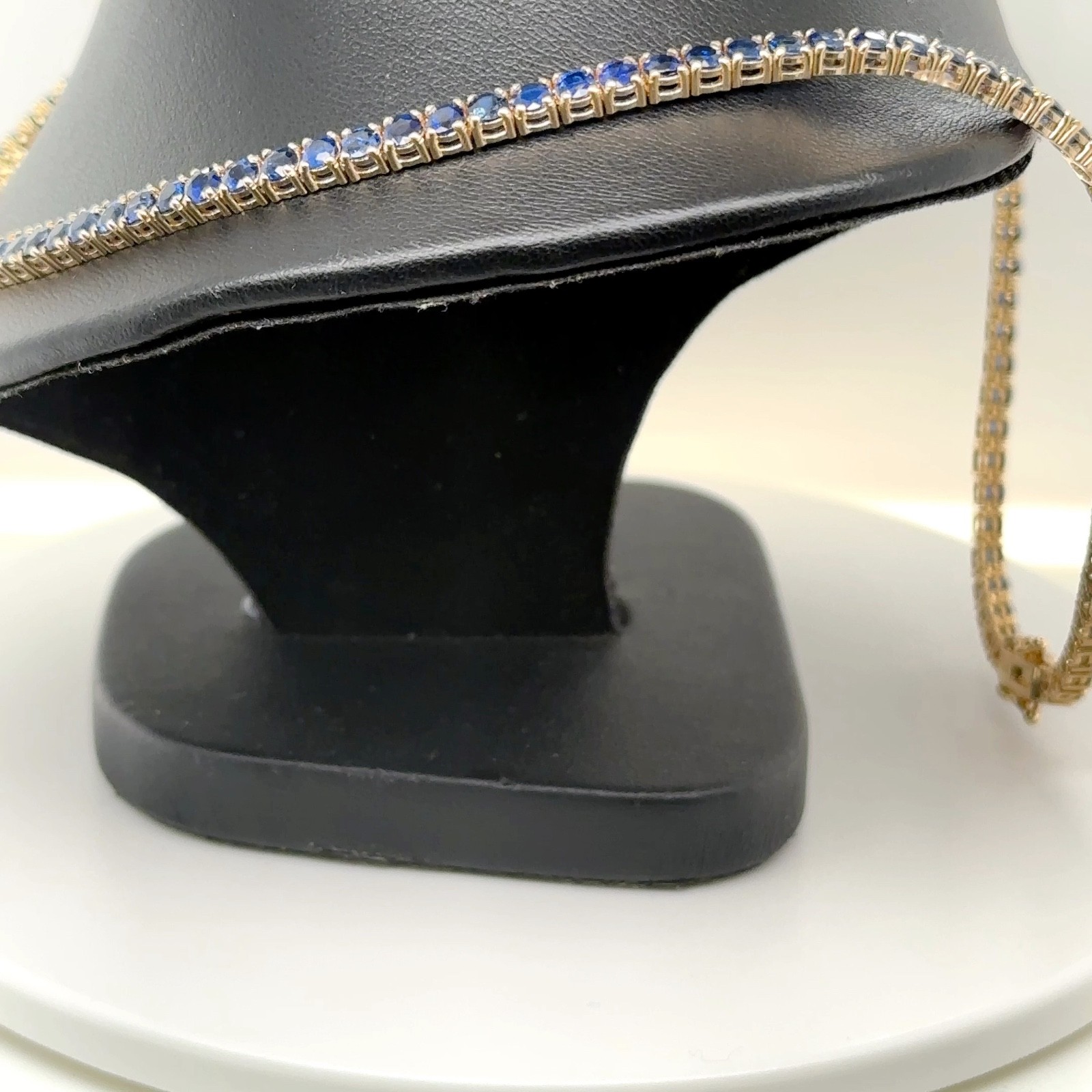 14K Yellow Gold 17″ Full Eternity Round Blue Sapphire Tennis Necklace 28.85ctw