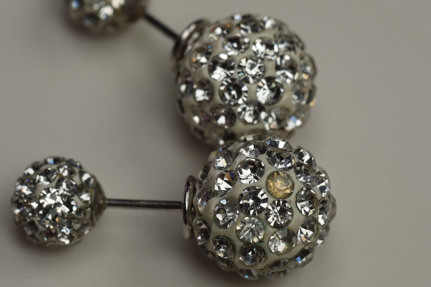 Earrings Small Silver Sterling Double Sided Design Ball Back Stud Crystal
