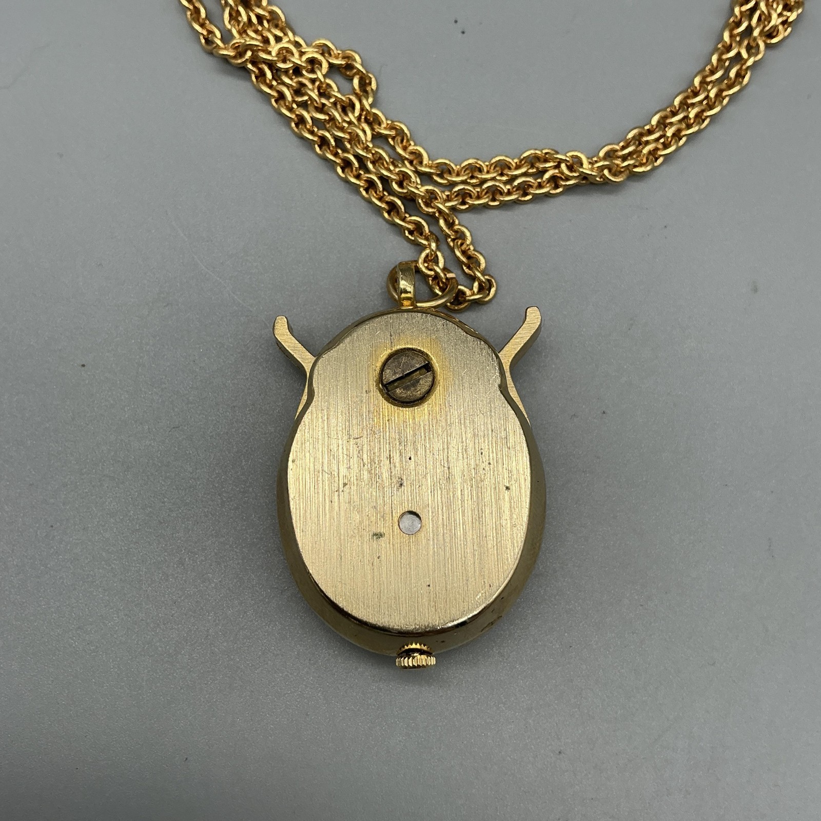 Ladybug Hidden Dial Pendant Necklace Watch Women 117mm Gold Tone New Battery