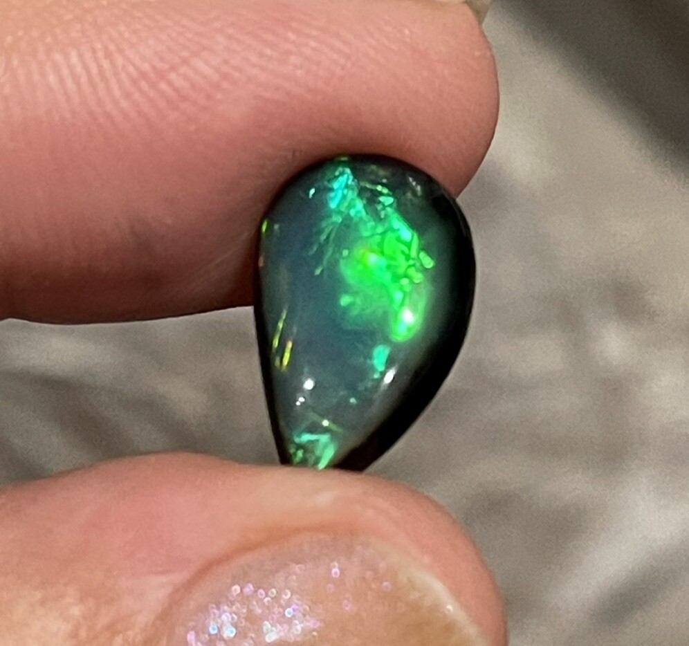 2.65ct 15x10x3.8mm Evil Eye Smoked Ethiopian Welo Opal Teardrop Cabochon Gem