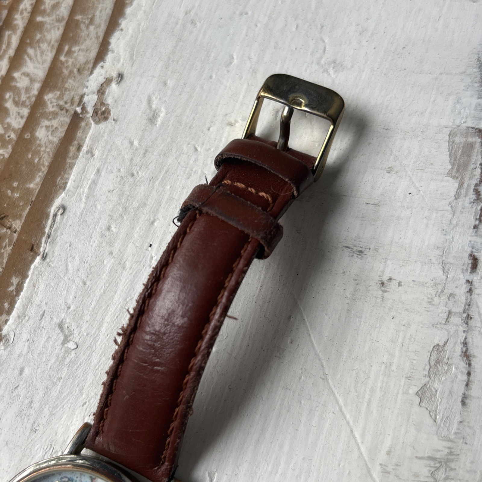 Womens Watch with World Map Face and Brown leather Strap