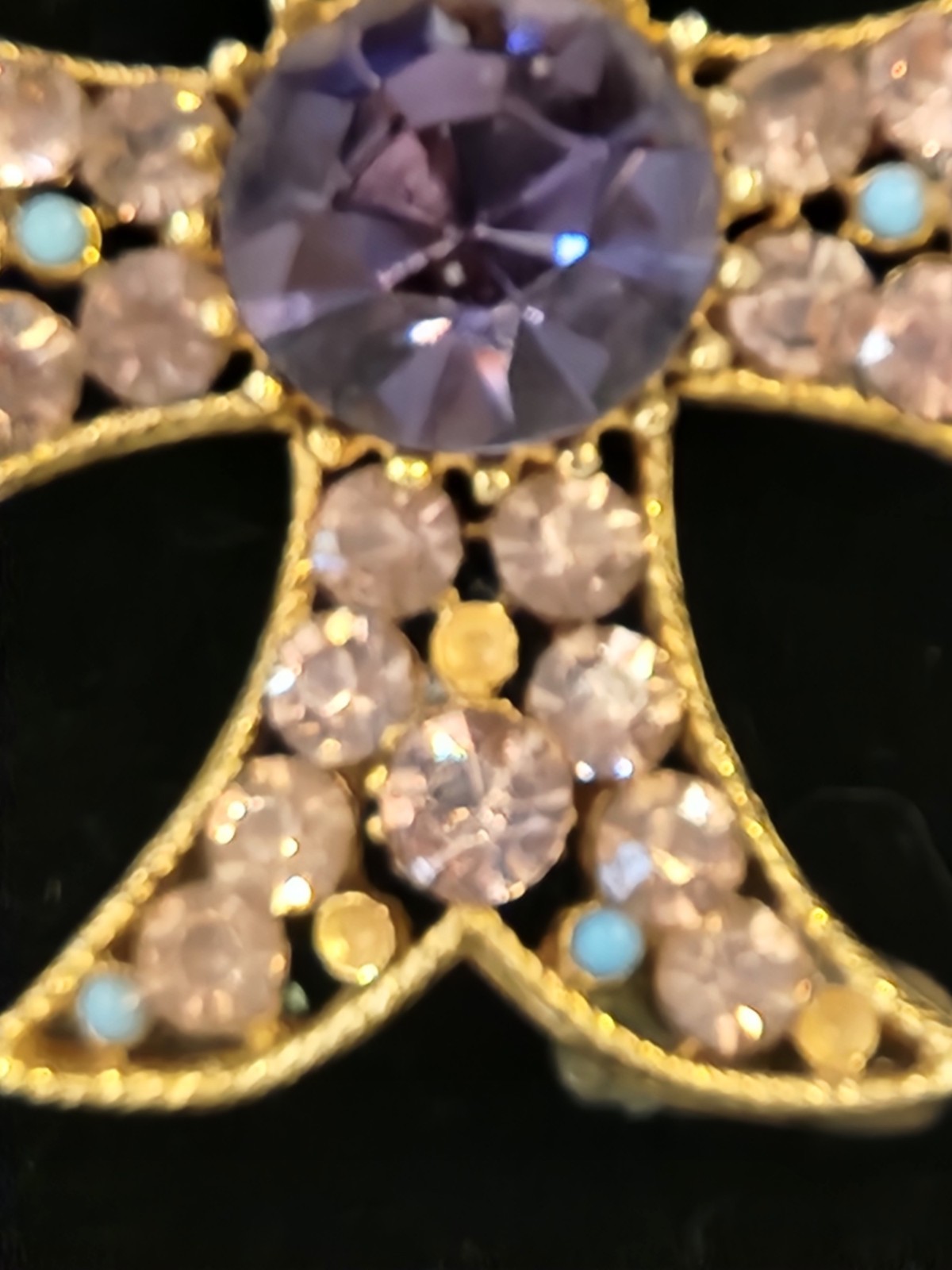 Vintage Signed BSK Maltese Cross Pendant Slide Purple Rhinestone As Is 2 inch