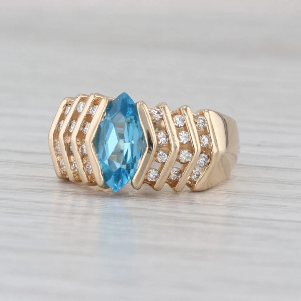 Heritage 1.43ctw Blue Topaz Diamond Ring 14k Yellow Gold Size 7