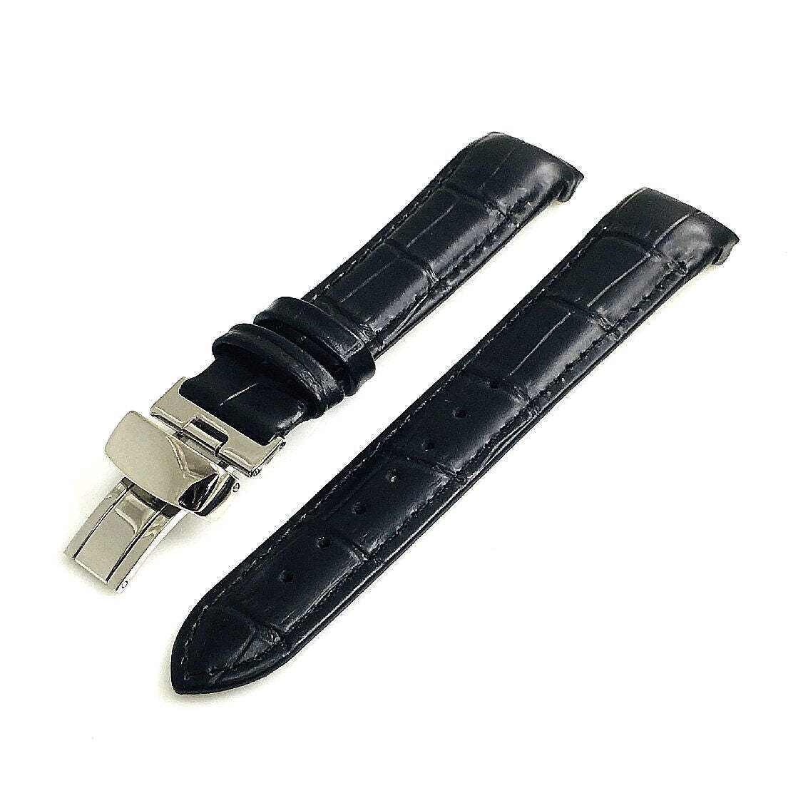 Black Curved End Croco Leather Replacement Watch Band Strap Butterfly Clasp 1541