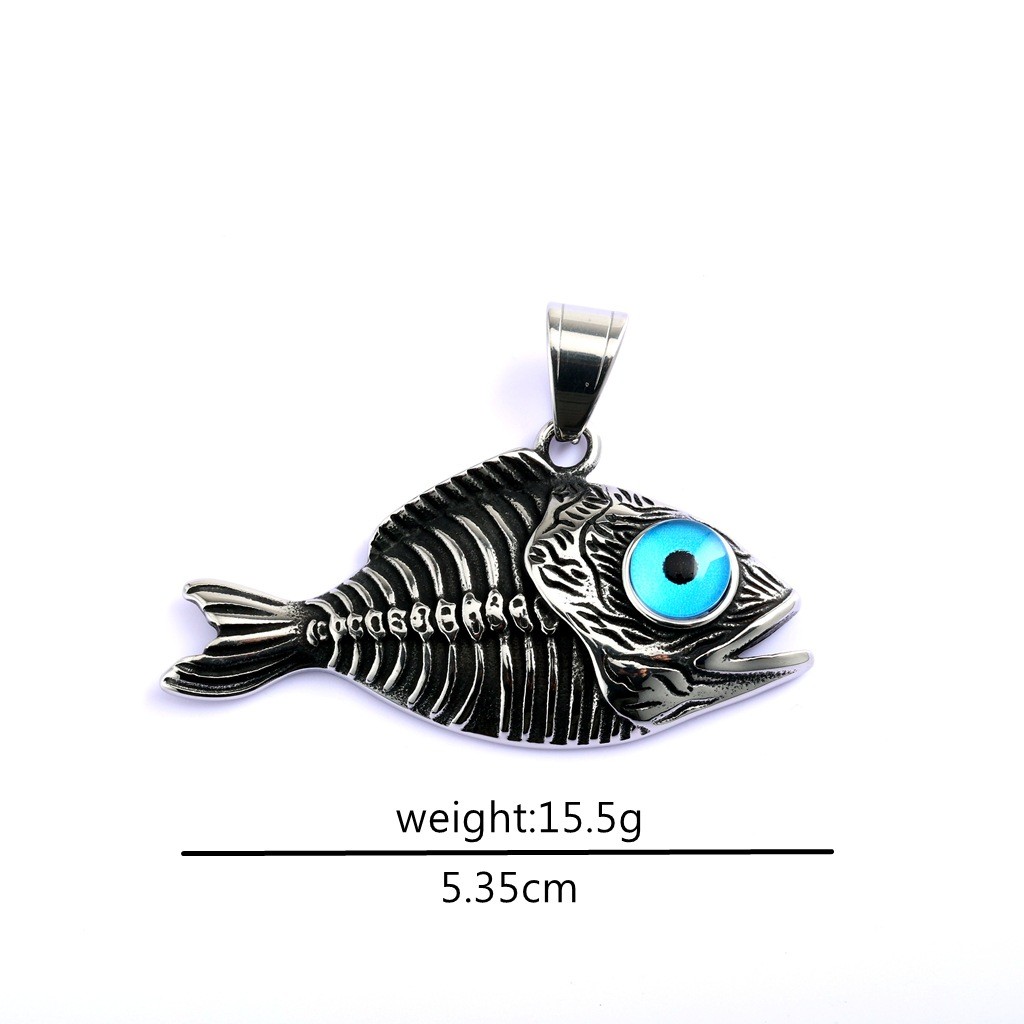Fish Aquatic Jewelry w/ Blue Eye Fishing Animal Pendant Necklace Stainless Steel