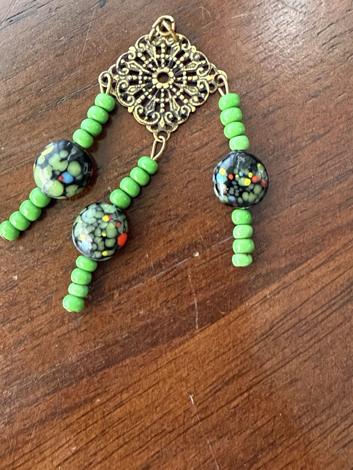 1970 Vintage Drop Earring Handcrafted with Murano Glass Confetti Style Art Beads