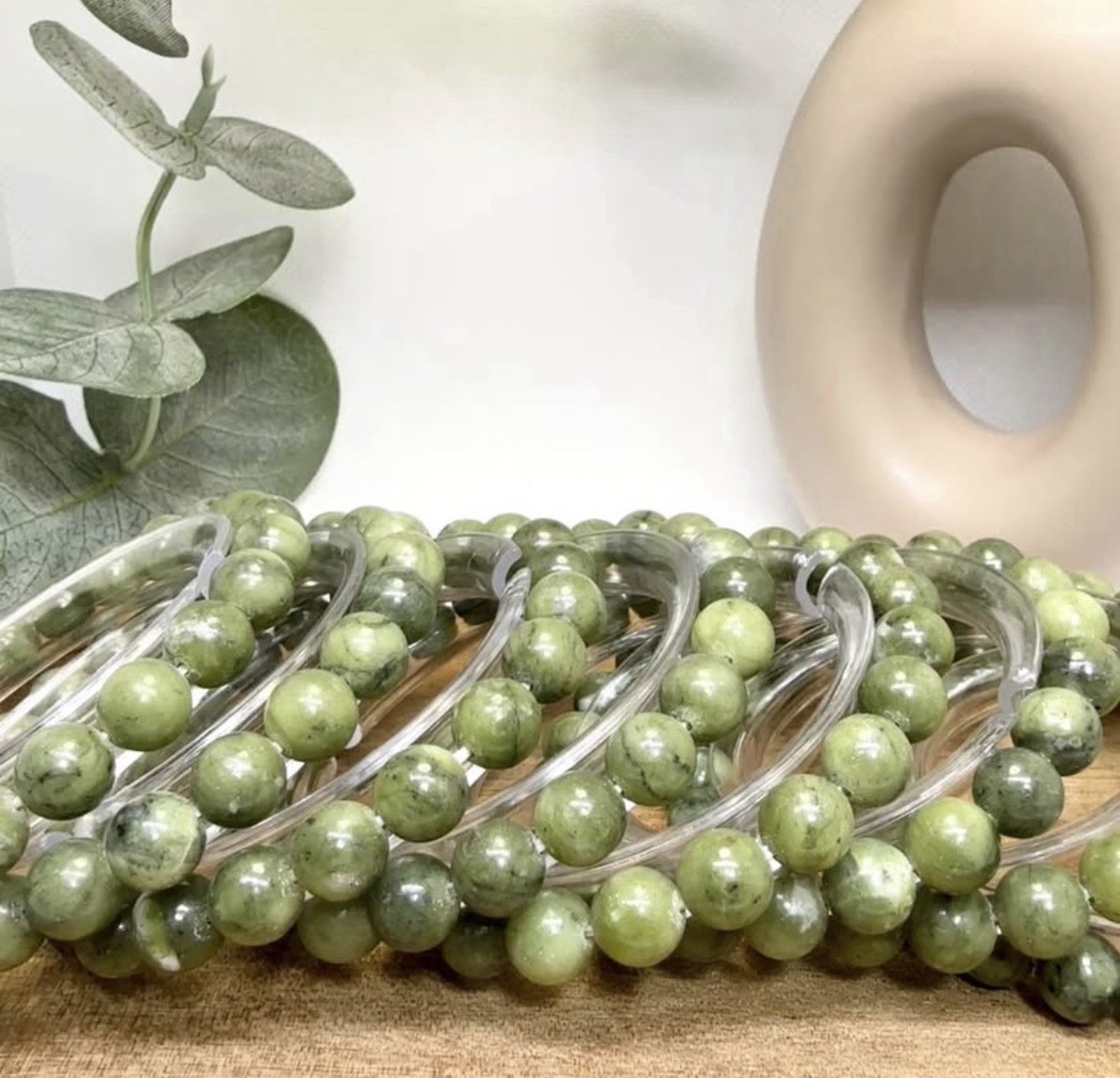 Jade Green Bead Bracelet 8.7MM Set Of 2