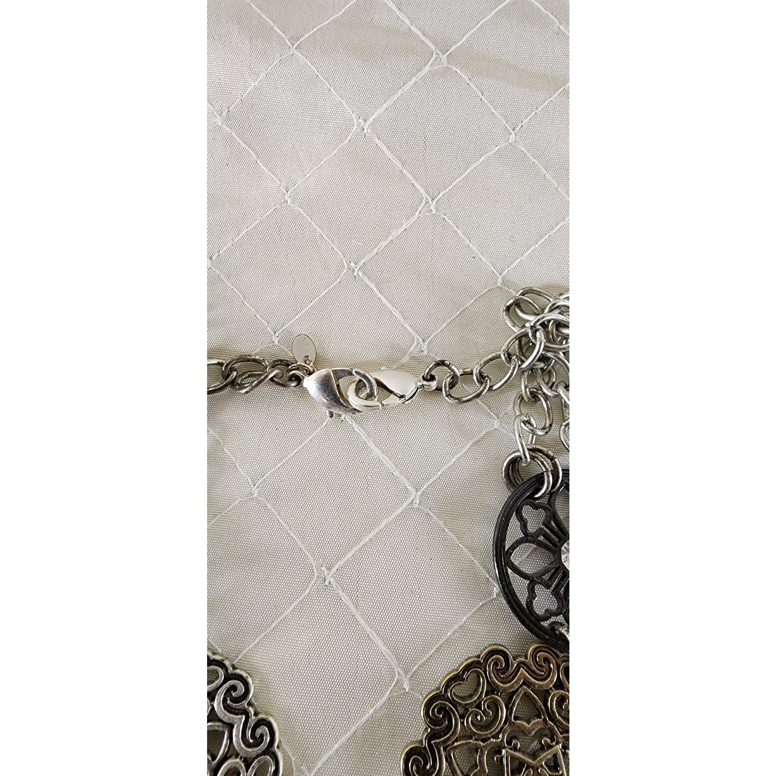 Signed Premier Designs Mixed Metal Filigree Statement Bib Necklace Rhinestone