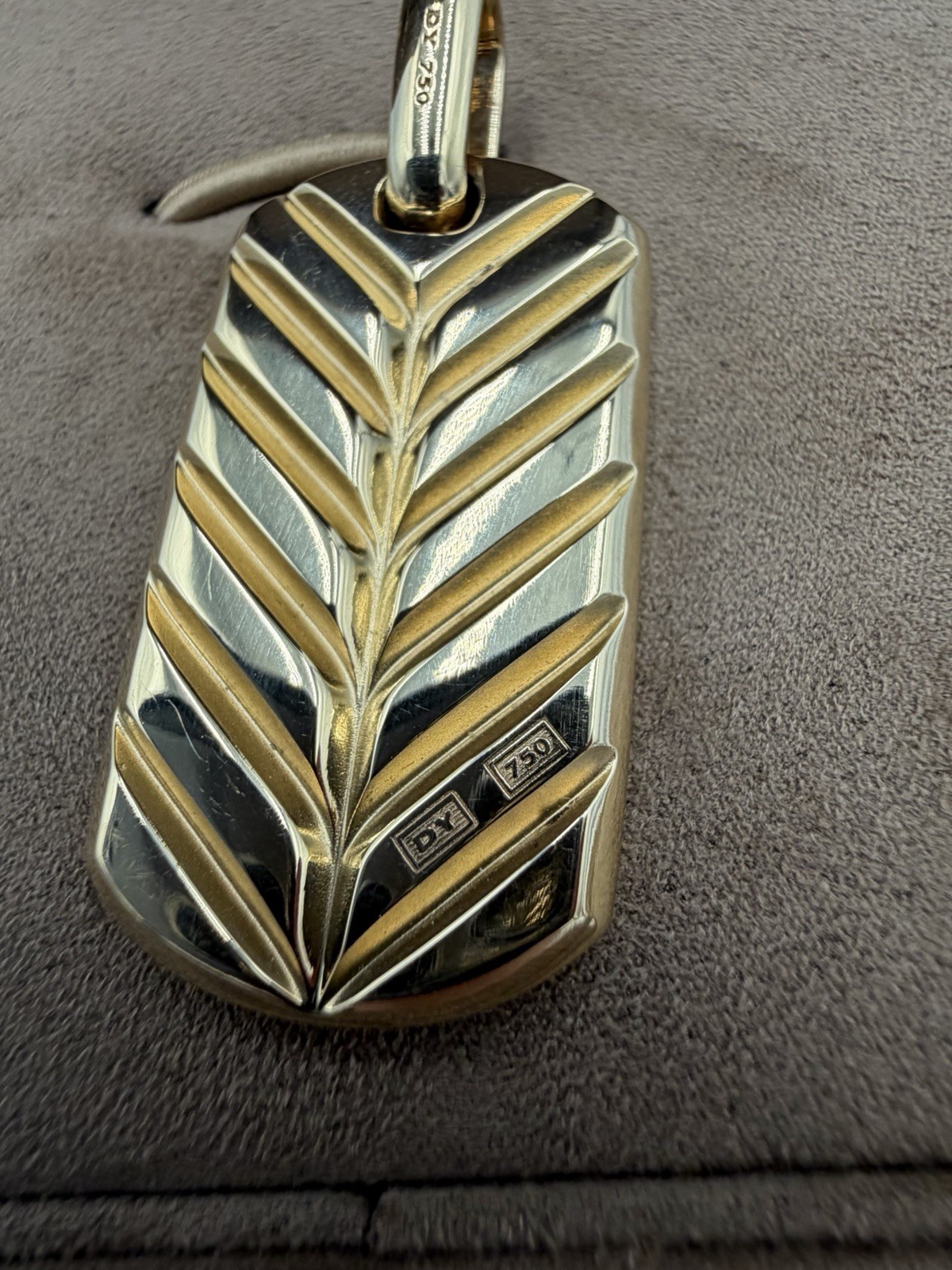 David Yurman Chevron Tag in 18K Yellow Gold with Diamonds 35mm