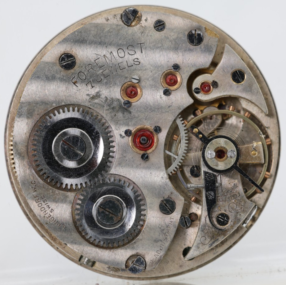 FOREMOST LANGENDORF 7j SWISS POCKET WATCH MOVEMENT 39.7mm FOR REPAIR (FB)