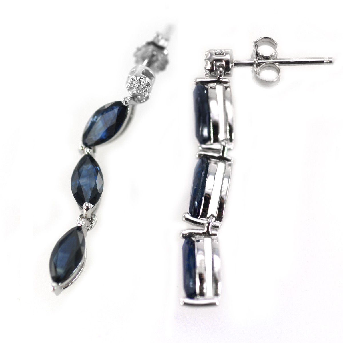 De Buman Sterling Silver 2.95ctw Blue Sapphire & White Diamond Earrings for Gift