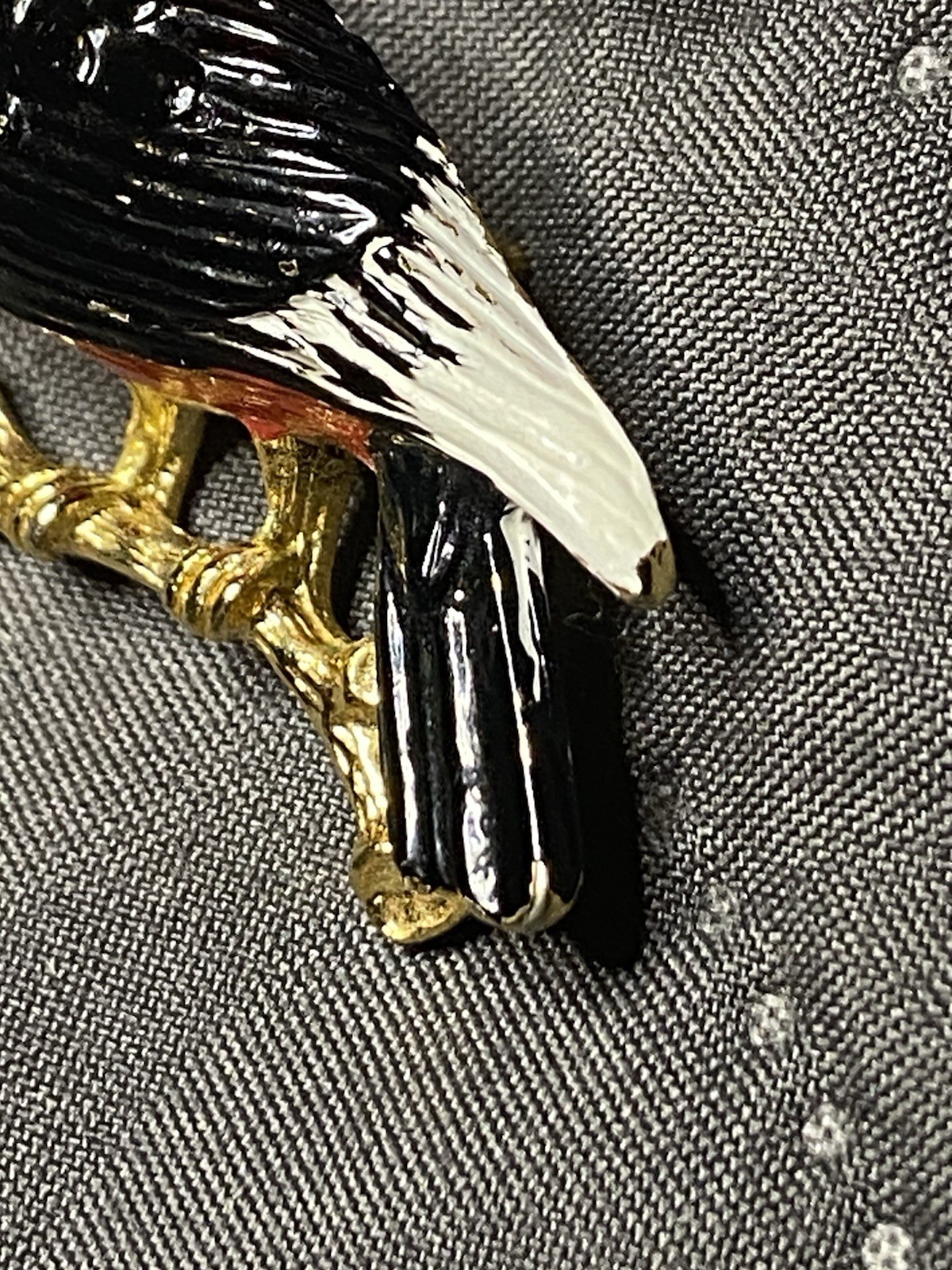 vintage Gerry’s Red White & Black Toucan On Gold Branch Green Crystal Eye