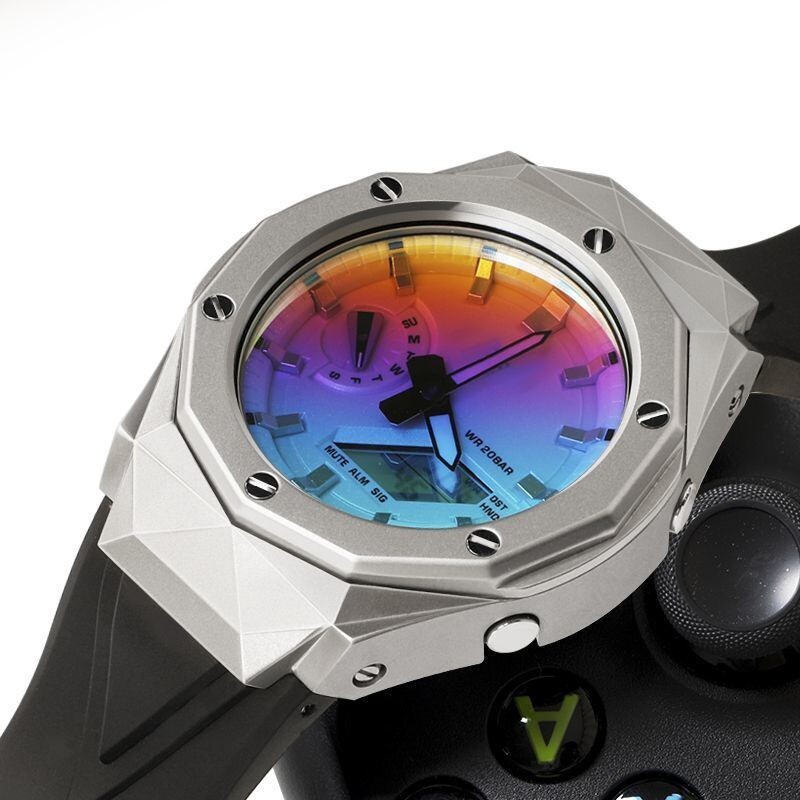 For G-Shock GA-2100 GA2110 CasiOak Mod Kit Steel Diamond Bezel Case Rubber Strap