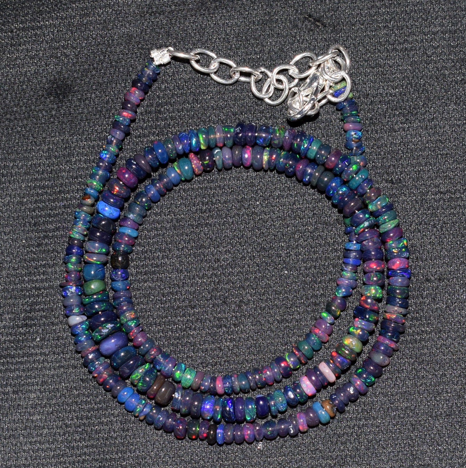 Opal Beads Necklace Natural Ethiopian Black Opal Gemstone Beads 16″Necklace