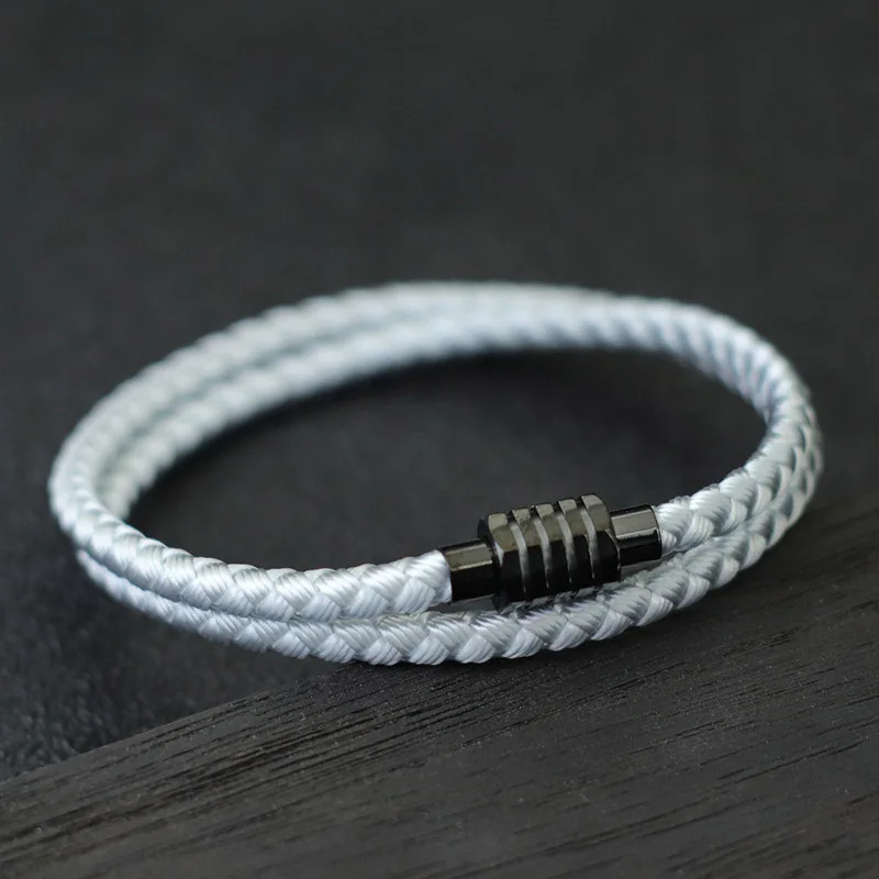 Stainless Steel Keel Rope Bracelet Men Double Layer Magnet Clasp Modern Jewelry