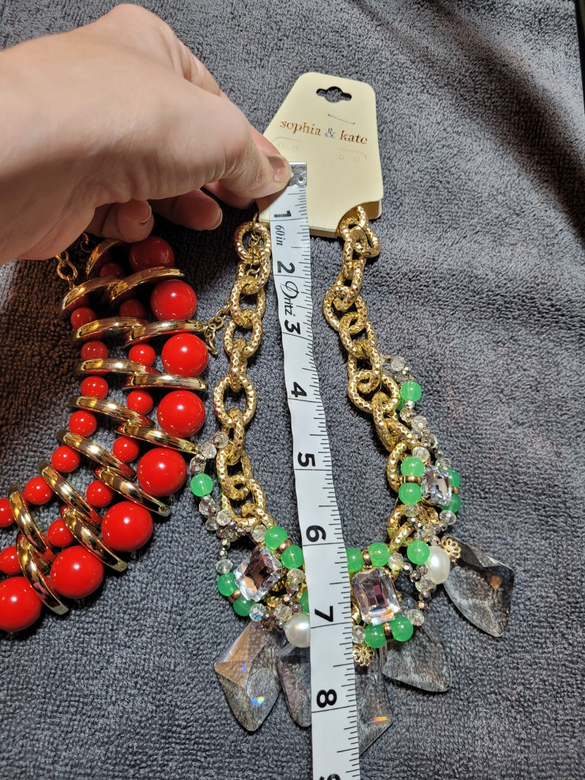 Sophia Kate Statement Necklace Lot Of 3 W/ Earrings New Red, Gold, Green