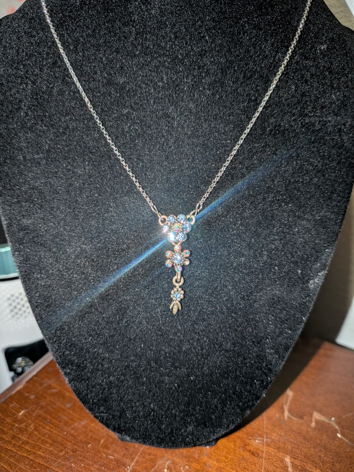 Silver Plated Clear Rhinestone Cross Charm Pendant Cable Chain Necklace
