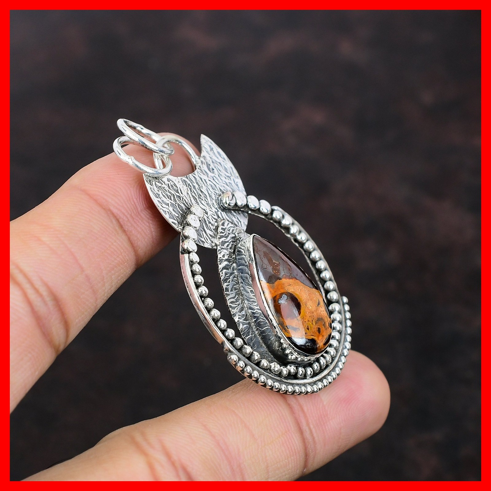 Pear Natural Bauxite 925 Sterling Silver Bezel Birthday Elegant Pendant Jewelry