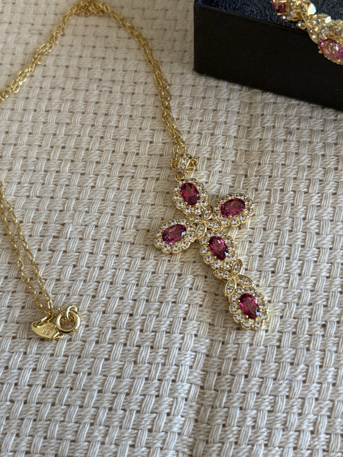 Woman’s Pink Mystic Topaz 18K Gold Plated Cross Necklace Bracelet 7.36ctw