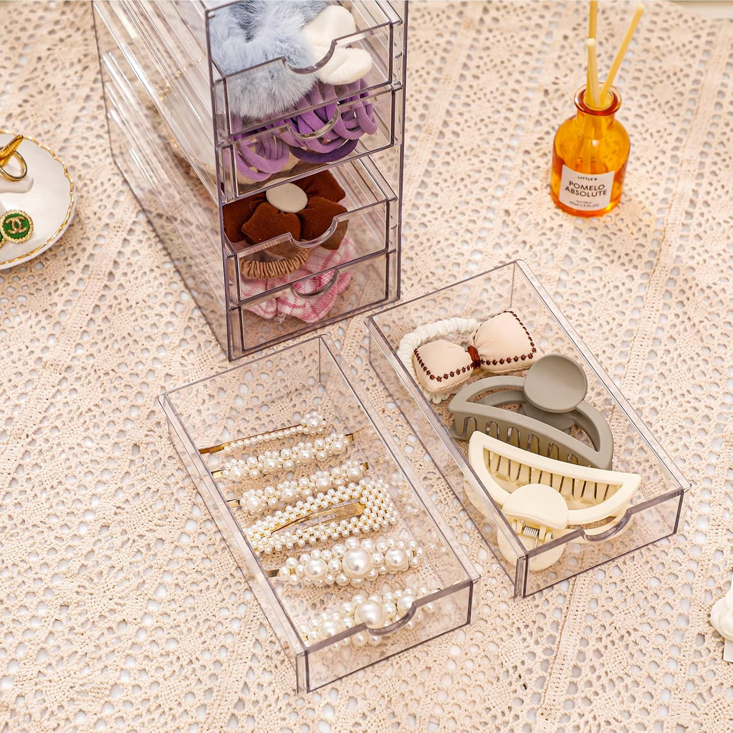 Clear 6-Drawer Hair Accessory Organizer Box – Compact Storage for Home & Office