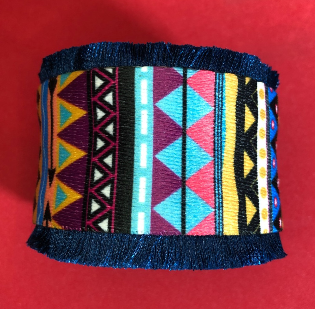 Southwest Style Cuff Bracelet Aztec Ethnic Indian Blanket Woven Multi-Color 8220