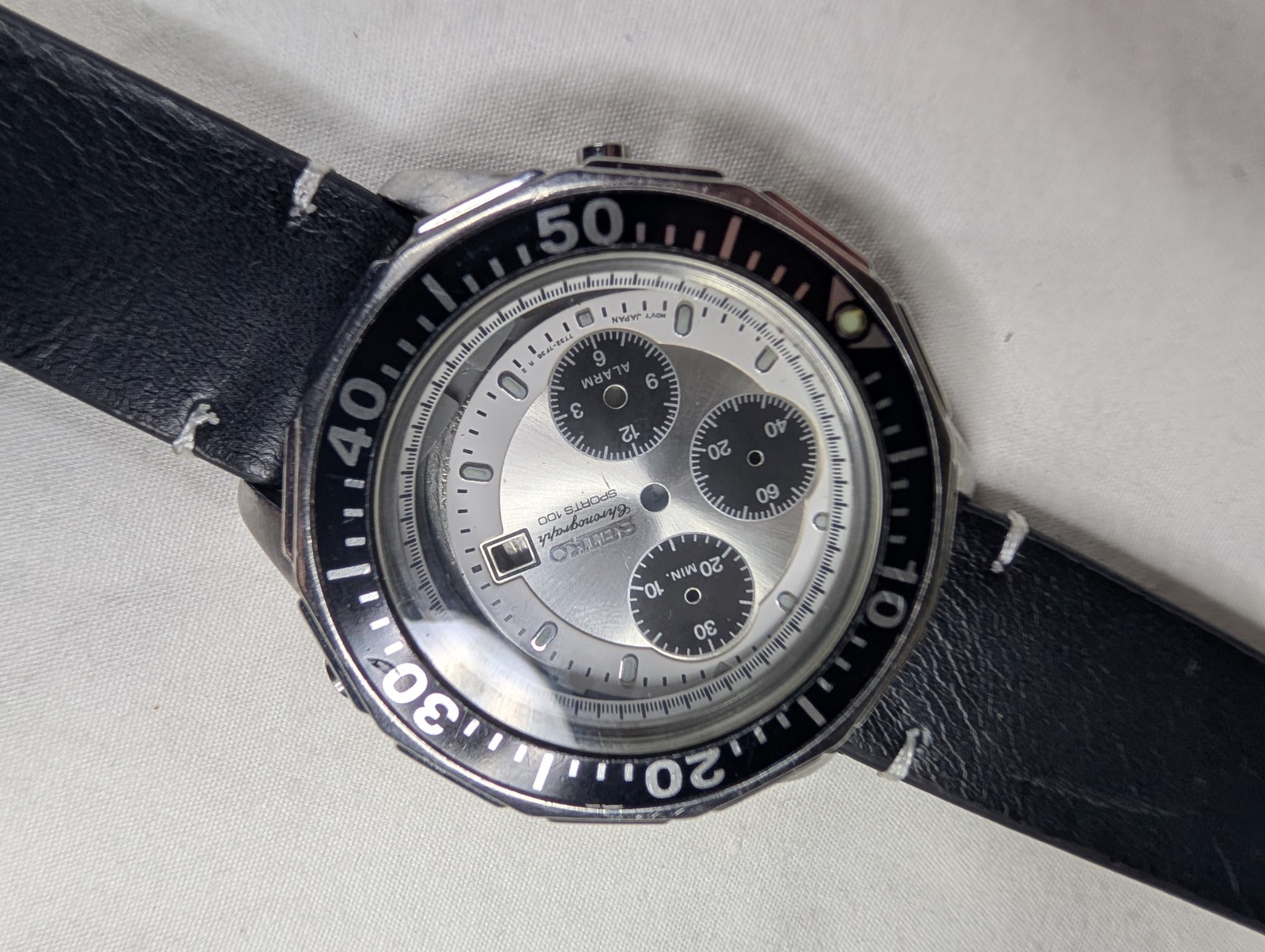 Genuine Seiko 7032-7D79 Watch Case, Back & Dial Assembly w/ Leather Strap